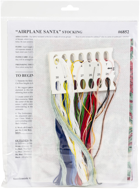 Design Works Counted Cross Stitch Stocking Kit 17" Long-Airplane Santa (14 Count) DW6852