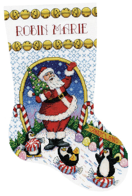Design Works Counted Cross Stitch Stocking Kit 17" Long-Candy Land Santa (14 Count) - DW6854