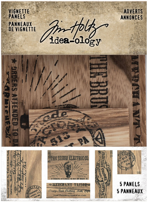 2 Pack Idea-Ology Wooden Vignette Panels 5/Pkg-Adverts TH94124 - 040861941241