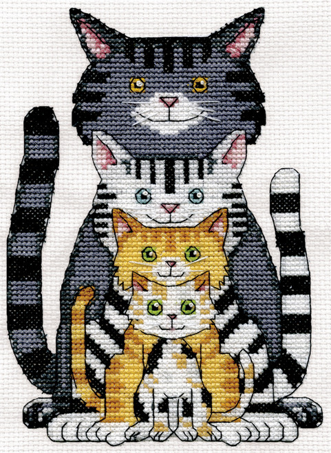 Design Works Counted Cross Stitch Kit 5"X7"-Cat Family (14 Count) DW3450