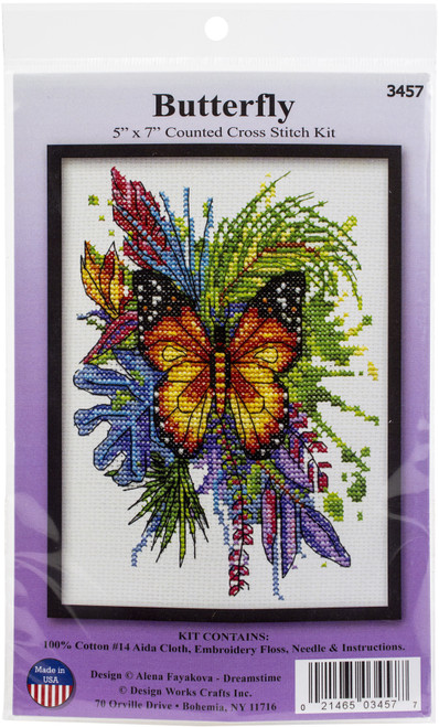 Design Works Counted Cross Stitch Kit 5"X7"-Butterfly (14 Count) - DW3457 - 021465034577