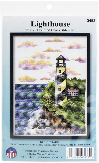 Design Works Counted Cross Stitch Kit 5"X7"-Lighthouse (14 Count) DW3453 - 021465034539