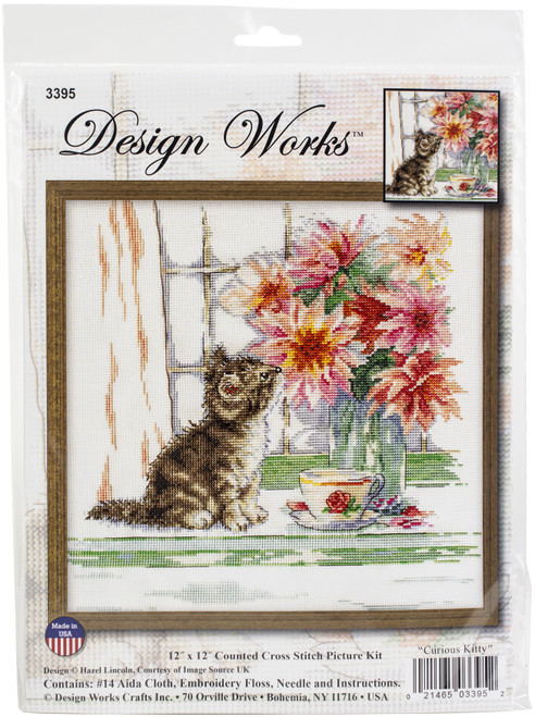 Design Works Counted Cross Stitch Kit 12"X12"-Curious Kitty (14 Count) DW3395 - 021465033952