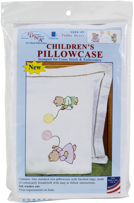 2 Pack Jack Dempsey Children's Stamped Pillowcase W/Perle Edge-Teddy Bears 1605 25 - 013155860252