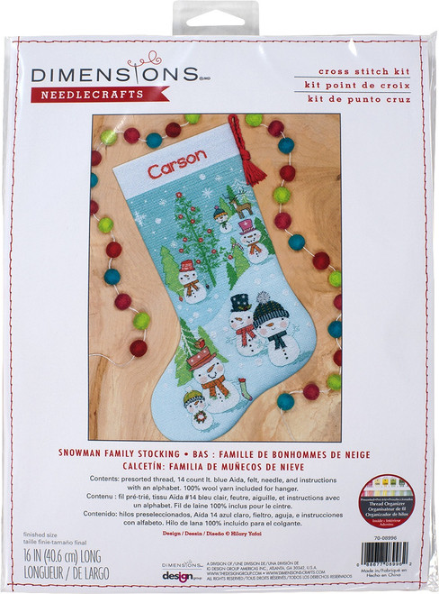 Dimensions Counted Cross Stitch Kit 16" Long-Snowman Family Stocking (14 Count) -70-08996 - 088677089962