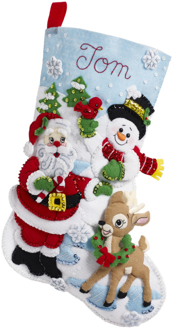 Bucilla Felt Stocking Applique Kit 18" Long-Santa's Gathering 89308E