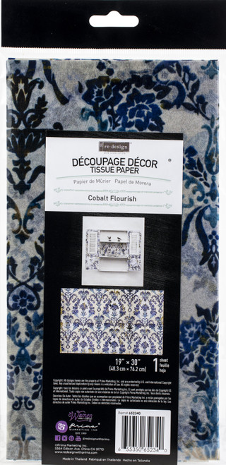 Prima Re-Design Decoupage Decor Tissue Paper 19"X30"-Cobalt Flourish REDTP-52340 - 655350652340