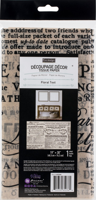 Prima Re-Design Decoupage Decor Tissue Paper 19"X30"-Floral Text - REDTP-52364 - 655350652364