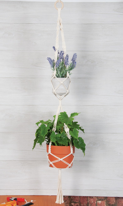 Solid Oak Macrame Decorative Hanging Kit-Double Plant Hanger - MWH041