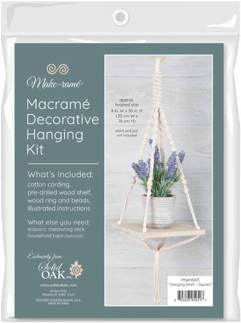 Solid Oak Macrame Decorative Hanging Kit-Hanging Shelf - Square - MWH043 - 845227052513