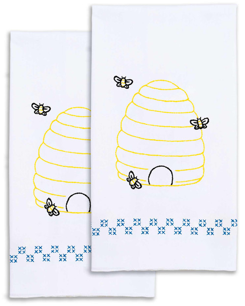 2 Pack Jack Dempsey Stamped Decorative Hand Towel Pair 17"X28"-Bee Hive 320 799