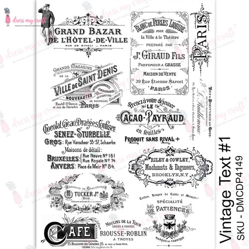 3 Pack - Dress My Craft Transfer Me Sheet A4-Vintage Text #1 - DMCD4149 - 194186008179