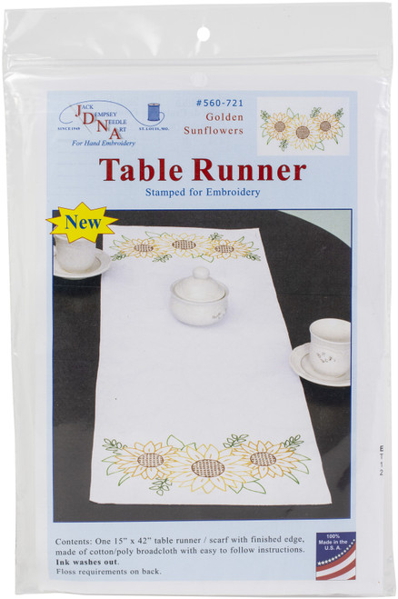 2 Pack Jack Dempsey Stamped Table Runner/Scarf 15"X42"-Golden Sunflowers 560 721 - 013155347210