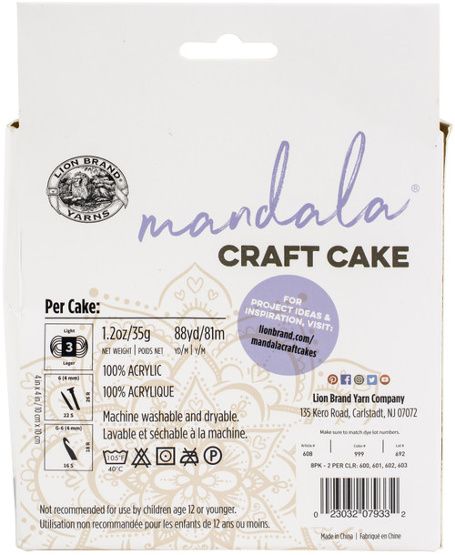 Lion Brand Mandala Craft Cake Yarn 8/Pkg608-999