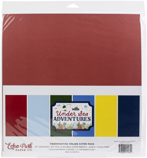 Echo Park Double-Sided Solid Cardstock 12"X12" 6/Pkg-Under Sea Adventures, 6 Colors SA245015 - 793888014602