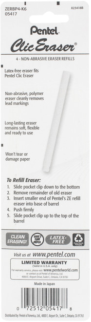 Pentel Clic Refill Erasers 4/Pkg-White - ZERBP4K6
