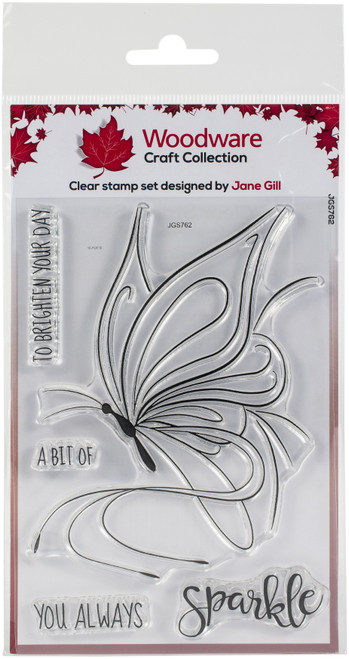 2 Pack Woodware Clear Stamps 4"X6"-Singles Butterfly Sketch JGS762 - 5055305962404