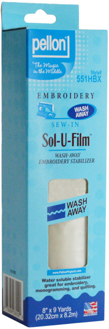 Pellon Sol-U-Film Wash Away Embroidery Stabilizer-Clear 8"X9yd - 551HBX