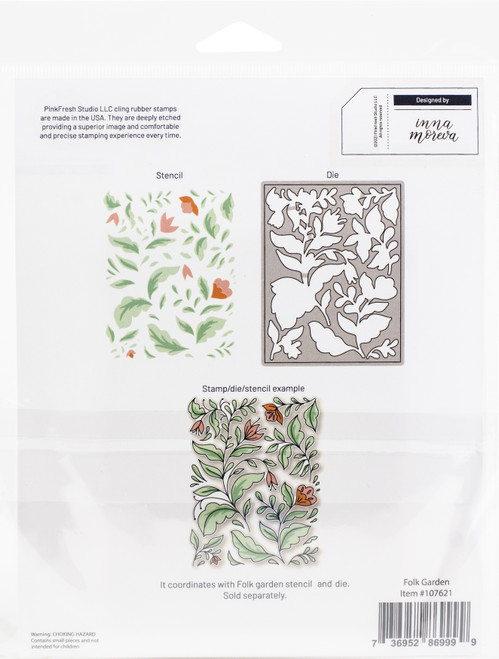 Pinkfresh Studio Cling Rubber Background Stamp A2-Folk Garden PF107621