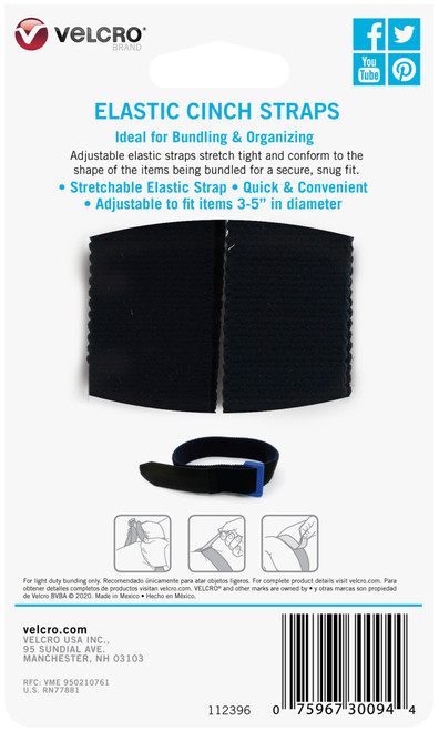 VELCRO(R) Brand Elastic Cinch Strap 15"X1" 2/Pkg-Black - 30094 VELCRO(R) Brand Elastic Cinch Strap 15"X1" 2/Pkg-Black - 30094