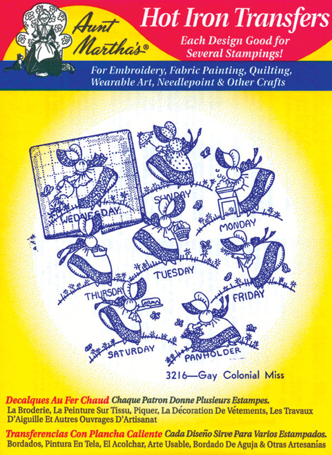 24 Pack - Aunt Martha's Iron-On Transfers-Days Of The Week - TP-101 - 043272001016 24 Pack - Aunt Martha's Iron-On Transfers-Days Of The Week - TP-101 - 043272001016