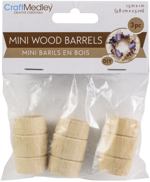 6 Pack Craft Medley Mini Wood Barrel 35x25mm 3/PkgCW670 - 775749257038