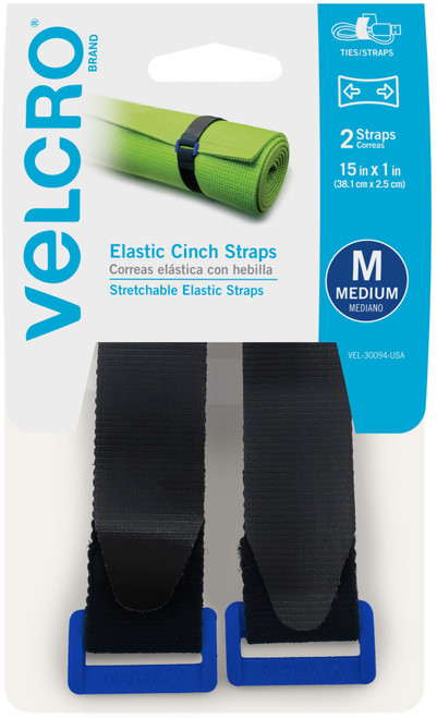 6 Pack - VELCRO(R) Brand Elastic Cinch Strap 15"X1" 2/Pkg-Black - 30094 - 075967300944