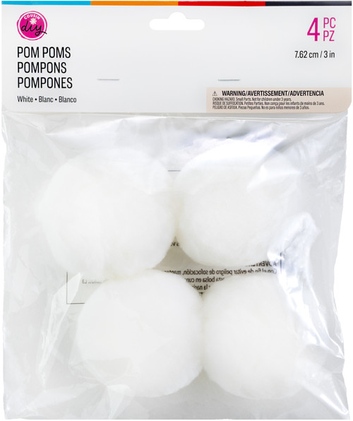 6 Pack - CousinDIY Pom-Poms 3" 4/Pkg-White - POM3IN-00773 - 191648095906