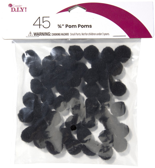 6 Pack CousinDIY Pom-Poms .75" Inch 45/Pkg-Black POM34IN-00800 - 191648096163