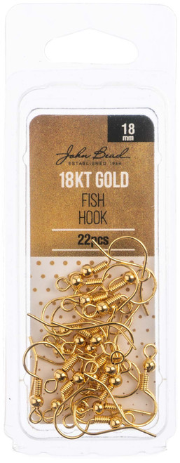 John Bead Earring Fish Hook 18mm 22/Pkg-18kt Gold Plated 10401900 - 665772229686