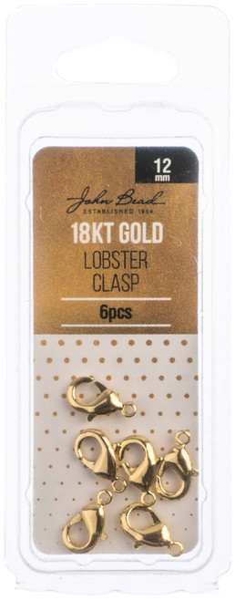 John Bead Lobster Clasp 12mm 6/Pkg-18kt Gold Plated 10401902 - 665772229709