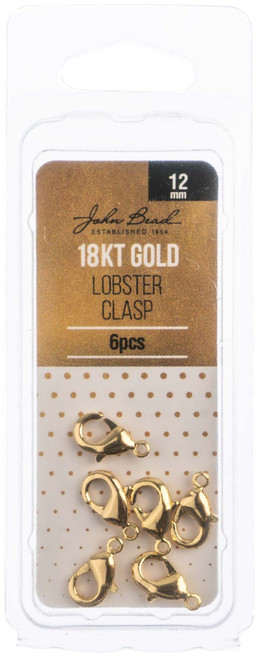 John Bead Lobster Clasp 12mm 6/Pkg-18kt Gold Plated - 10401902 - 665772229709