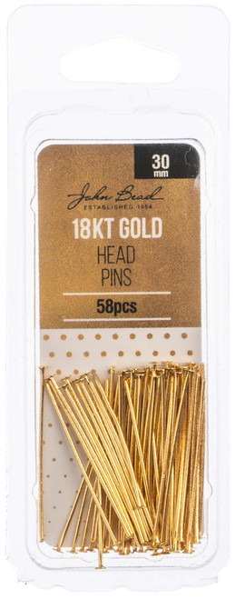 John Bead Head Pins 30x.7mm 21ga 58/Pkg-18kt Gold Plated 10401906 - 665772229747