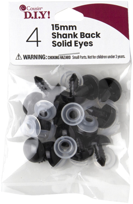 6 Pack CousinDIY Shank Back Solid Eyes 15mm 4/Pkg-Black 40000421 - 191648093629