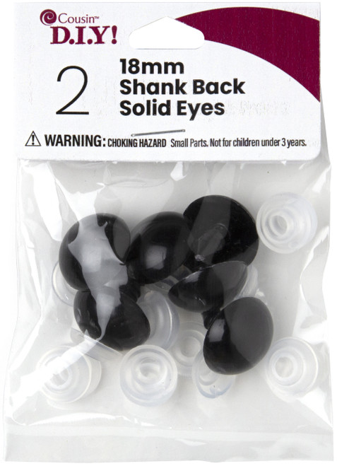 6 Pack CousinDIY Shank Back Solid Eyes 18mm 2/Pkg-Black 40000425 - 191648093650