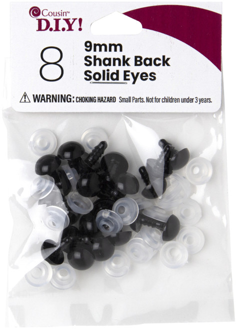 6 Pack - CousinDIY Shank Back Solid Eyes 9mm 8/Pkg-Black - 40000420 - 191648093612