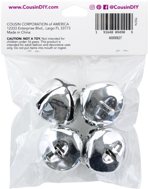 6 Pack - CousinDIY Jingle Bells 1.375" 4/Pkg-Silver - 40000629-627 6 Pack - CousinDIY Jingle Bells 1.375" 4/Pkg-Silver - 40000629-627