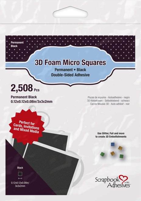 Scrapbook Adhesives 3D Foam Micro Squares 2508/Pkg-Permanent, Black, .12"X.12" 01403-10 - 093616014035