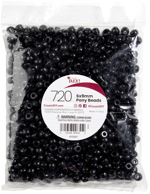 3 Pack - CousinDIY Pony Beads 6mmx9mm 720/Pkg-Opaque Black - PB720-847 - 191648096552
