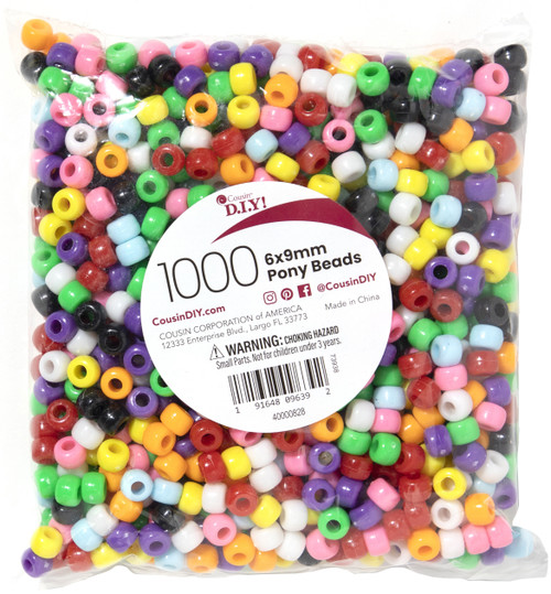 3 Pack CousinDIY Pony Beads 6mmx9mm 1,000/Pkg-Opaque Multicolor A50026P2-828 - 191648096392