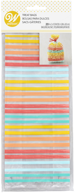 Wilton Treat Bags 20/Pkg-Yellow, Orange, Red And Blue Striped 19120378 - 070896130440