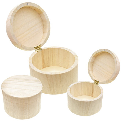 Multicraft Wood Round Box Set With Magnetic Closure 3/Pkg-Assorted Sizes - WS906 - 775749254259