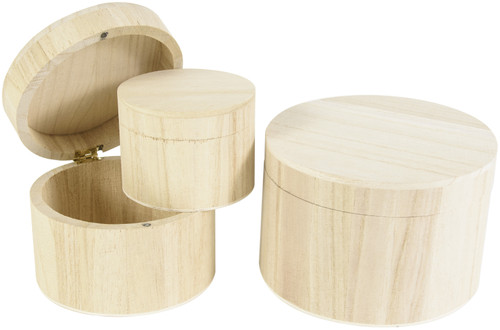 Multicraft Wood Round Box Set With Magnetic Closure 3/Pkg-Assorted Sizes WS906