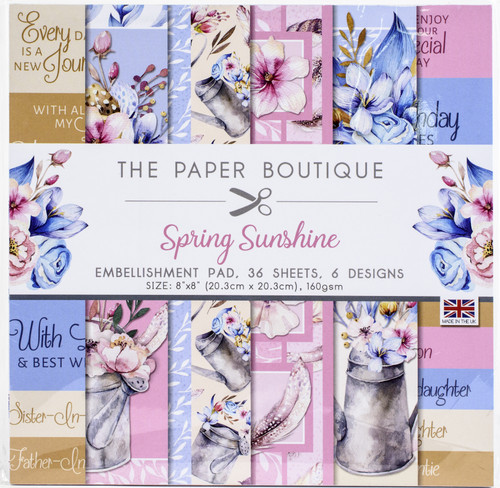 The Paper Boutique Embellishments Pad 8"X8" 36/Pkg-Spring Sunshine, 6 Designs PB1488 - 5052201104822