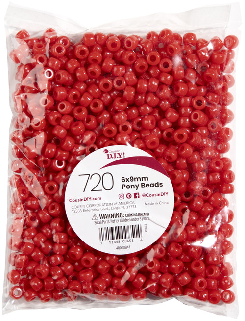 3 Pack CousinDIY Pony Beads 6mmx9mm 720/Pkg-Opaque Red PB720-841 - 191648096514