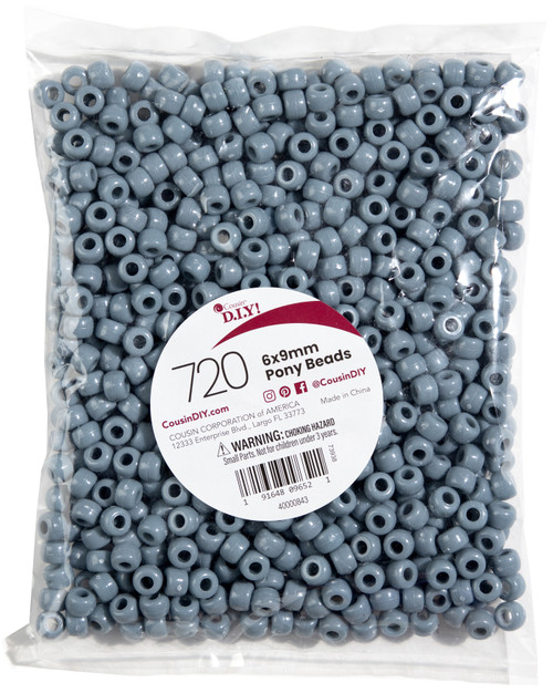 3 Pack - CousinDIY Pony Beads 6mmx9mm 720/Pkg-Opaque Gray - PB720-843 - 191648096521