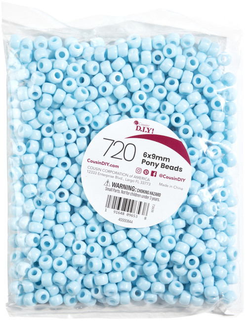 3 Pack - CousinDIY Pony Beads 6mmx9mm 720/Pkg-Opaque Ligth Blue - PB720-844 - 191648096538