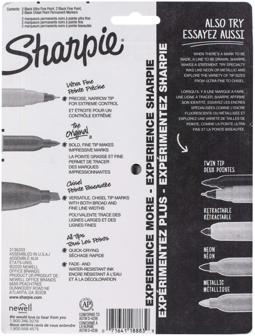 Sharpie Fine/Ultra-Fine/Chisel Tip Permanent Markers 6/Pkg-Black 2135318