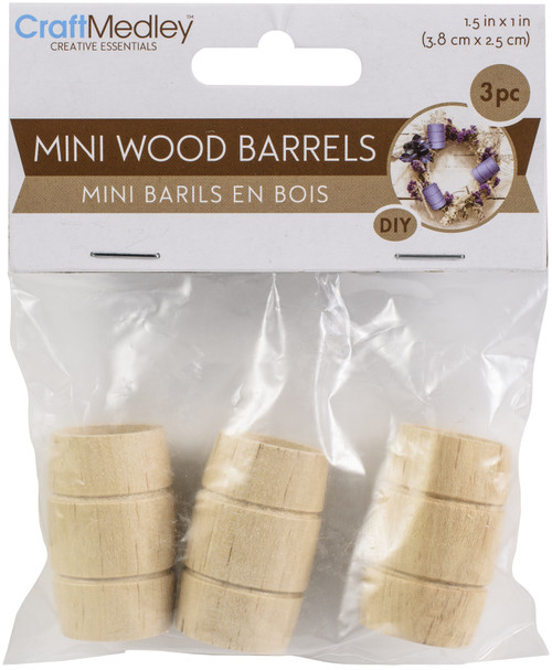 Craft Medley Mini Wood Barrel 3/Pkg-1.5"X1" CW670 - 775749257038