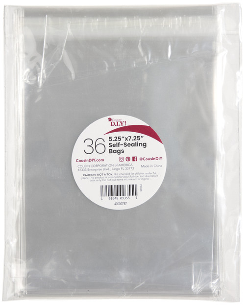 3 Pack CousinDIY Self-Sealing Bags 36/Pkg-Clear, 5.25"X7.25" 40000757 - 191648093551